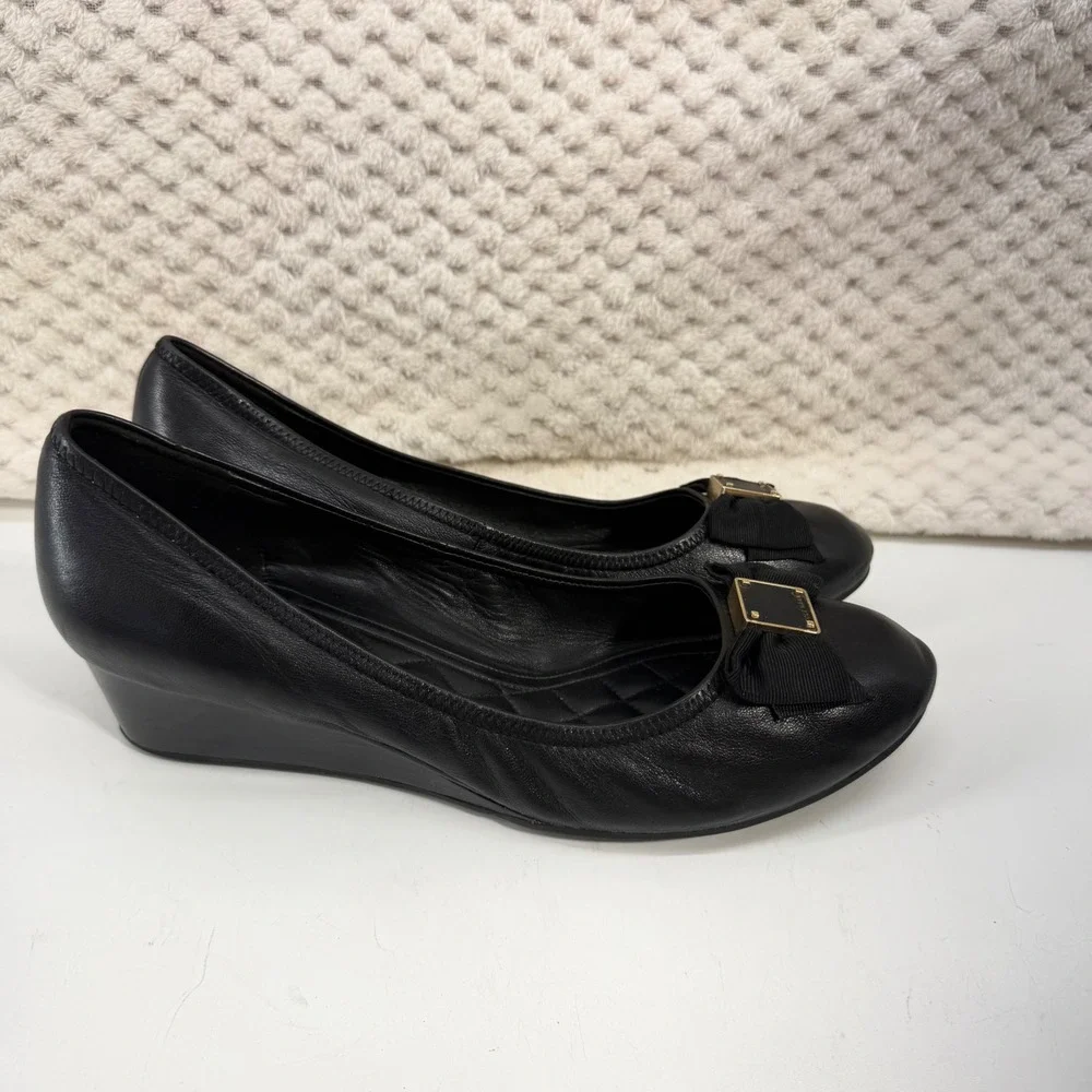 Cole Haan Tali Bow Wedge Pumps Womens 8.5B Black Leather Grand.OS W11798